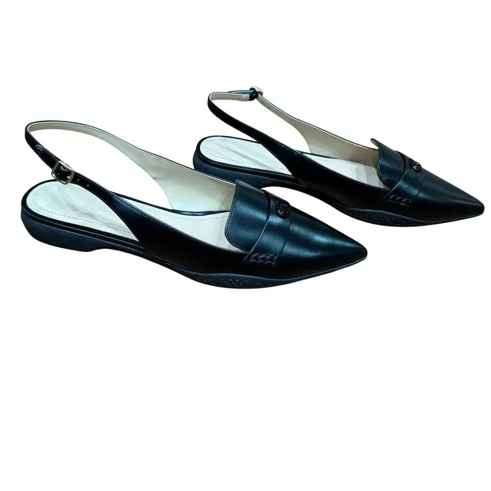 Coach Carrie Pointed Toe Slingback Flat shoe Sz 11 Wmn. Blk leather luxury - Picture 3 of 7